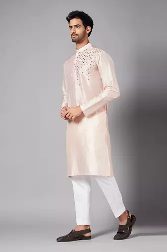 Pink Rooyi Position Mirror Work Kurta