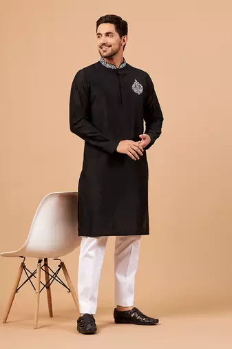 Amyr Traditional Embroidered Black Kurta