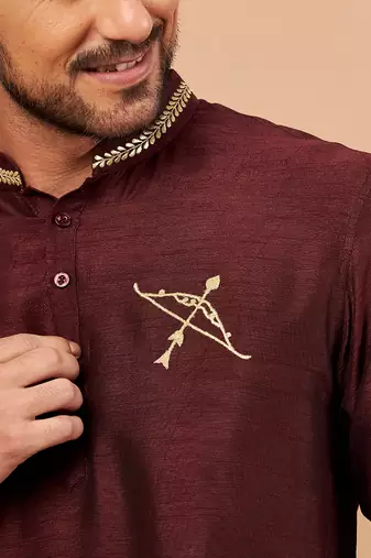 Adira Gold Zari Embroidered Maroon Kurta