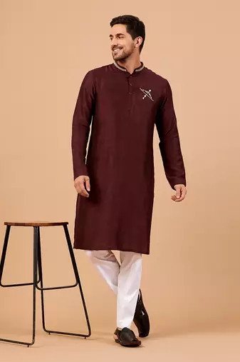 Adira Gold Zari Embroidered Maroon Kurta