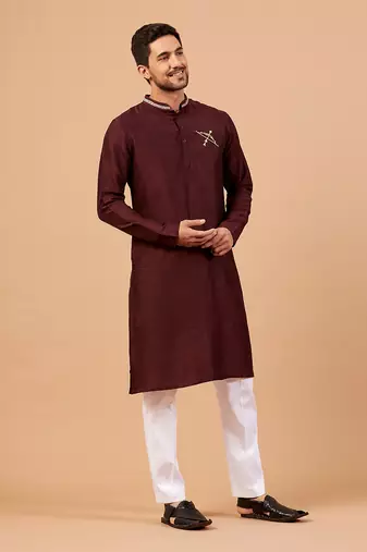 Adira Gold Zari Embroidered Maroon Kurta