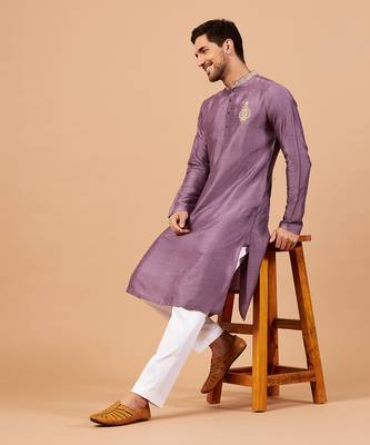 Inara Gold Embroidered Violet Kurta 2