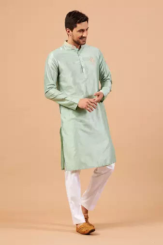 Amil Traditional Embroidered Pastel Green Kurta