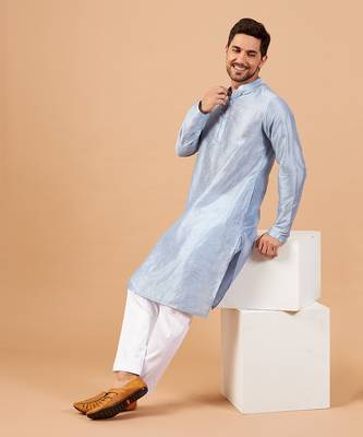 Viva Dot Embroidered Sky Blue Kurta 2