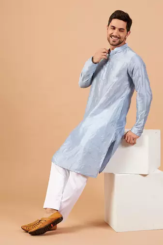 Viva Dot Embroidered Sky Blue Kurta