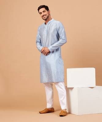 Viva Dot Embroidered Sky Blue Kurta 3