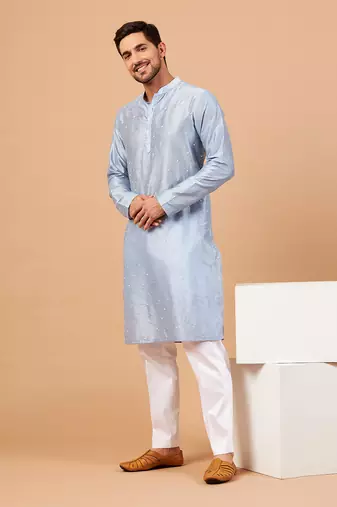 Viva Dot Embroidered Sky Blue Kurta