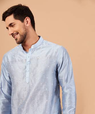 Viva Dot Embroidered Sky Blue Kurta 4
