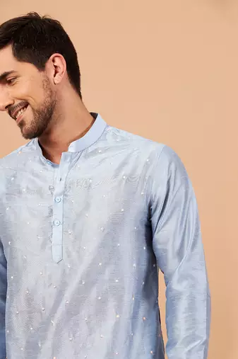 Viva Dot Embroidered Sky Blue Kurta