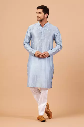 Viva Dot Embroidered Sky Blue Kurta