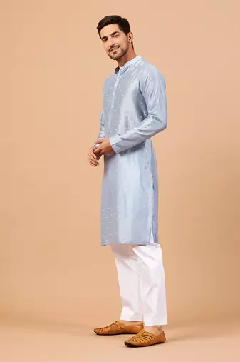 Viva Dot Embroidered Sky Blue Kurta