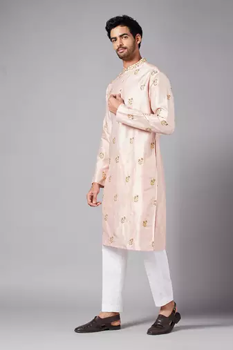 Pink Krusos Hand Embroidered Motif Kurta