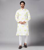 Mogra Yellow Leaf Embroidered Kurta
