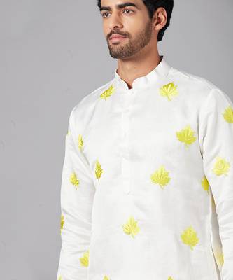 Mogra Yellow Leaf Embroidered Kurta 3