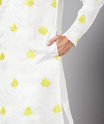 Mogra Yellow Leaf Embroidered Kurta 6
