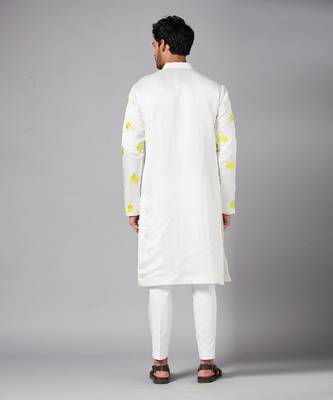 Mogra Yellow Leaf Embroidered Kurta 8