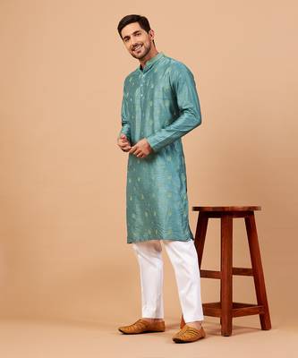 Greafy Two Motif Embroidered Green Kurta 1