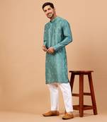 Greafy Two Motif Embroidered Green Kurta