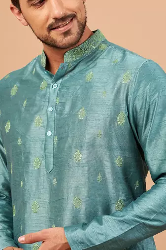 Greafy Two Motif Embroidered Green Kurta