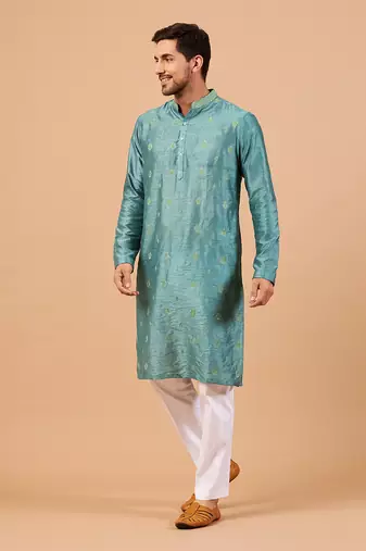 Greafy Two Motif Embroidered Green Kurta