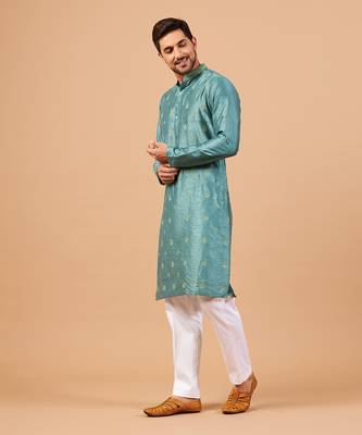 Greafy Two Motif Embroidered Green Kurta 4