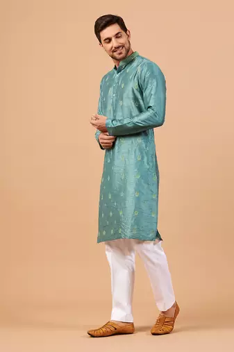 Greafy Two Motif Embroidered Green Kurta