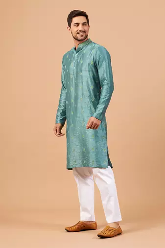 Greafy Two Motif Embroidered Green Kurta