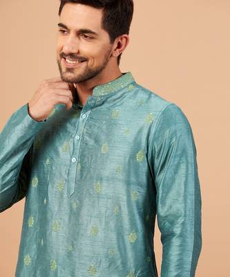 Greafy Two Motif Embroidered Green Kurta 6