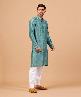 Greafy Two Motif Embroidered Green Kurta 7