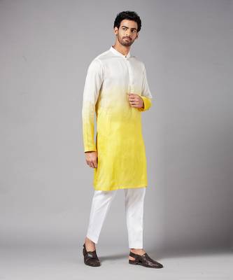 Men's Yellow and White Raw Silk  Kurta Set 6