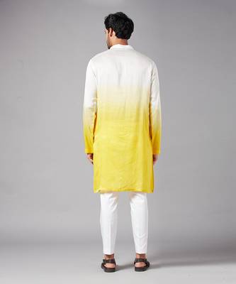 Men's Yellow and White Raw Silk  Kurta Set 8