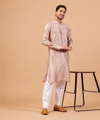 Peach Florne Floral Goemetric Embroidered Kurta 1