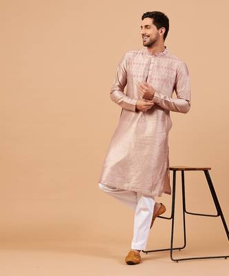 Peach Florne Floral Goemetric Embroidered Kurta 2