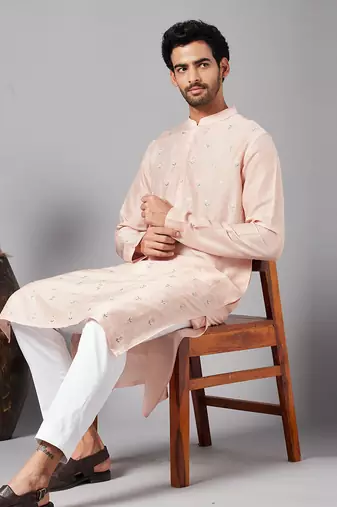 Moori Peach Embroidered Kurta