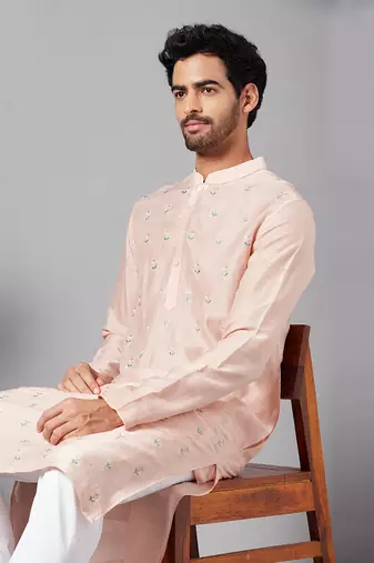 Moori Peach Embroidered Kurta