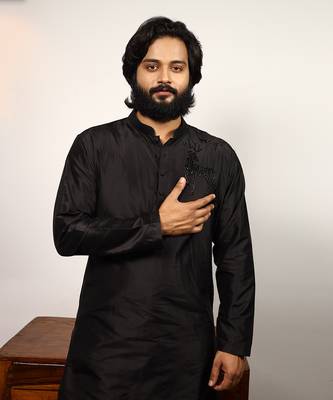 Solid Black Reindeer Embroidered Kurta 5