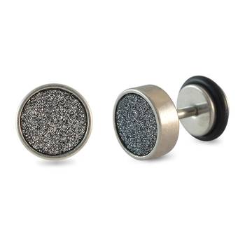 Black Glitter Silver Single Stud Earring for Men 1