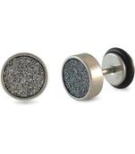 Black Glitter Silver Single Stud Earring for Men