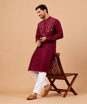 Magenta Leaf Motif Basik Kurta Set 2