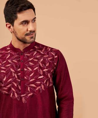 Magenta Leaf Motif Basik Kurta Set 3