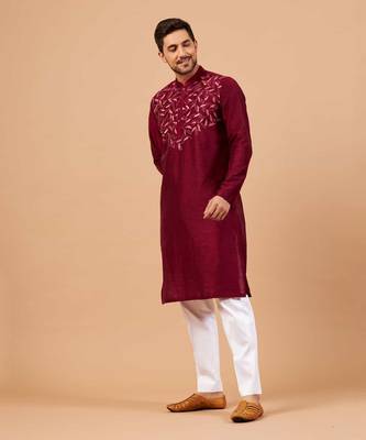 Magenta Leaf Motif Basik Kurta Set 4
