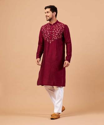 Magenta Leaf Motif Basik Kurta Set 5