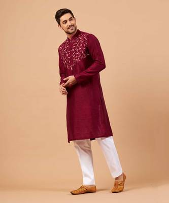 Magenta Leaf Motif Basik Kurta Set 6
