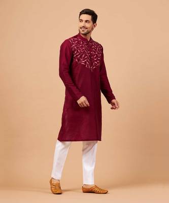 Magenta Leaf Motif Basik Kurta Set 7