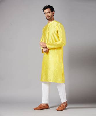 Saanjh Yellow Embroidered Kurta Set 6