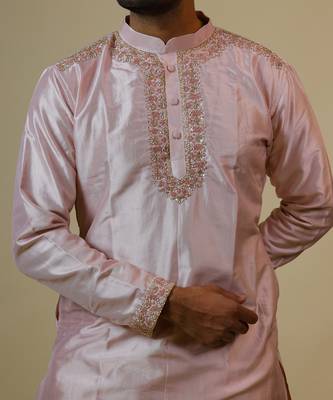 Light Coral Embroidered Collar Designer Kurta Set 4