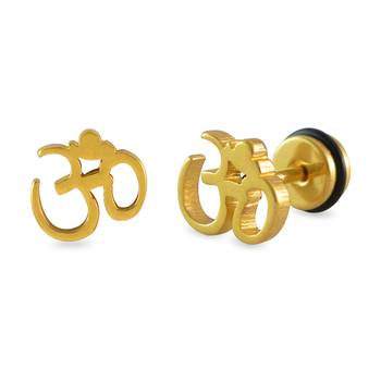 Om Gold Single Stud Earring for Men 1