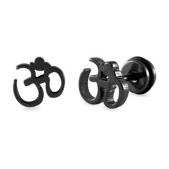 Om Black Single Stud Earring for Men 1