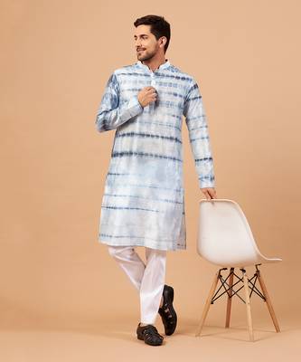 Blutin Navy Blue Tie & Die Kurta Set 1