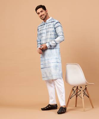 Blutin Navy Blue Tie & Die Kurta Set 2